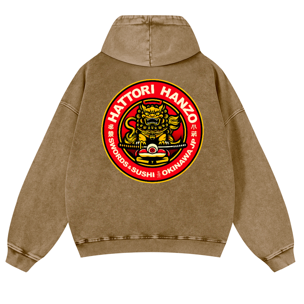 Okinawa  Hattori Hanzo Vintage Washed Cotton Back Art Hoodie