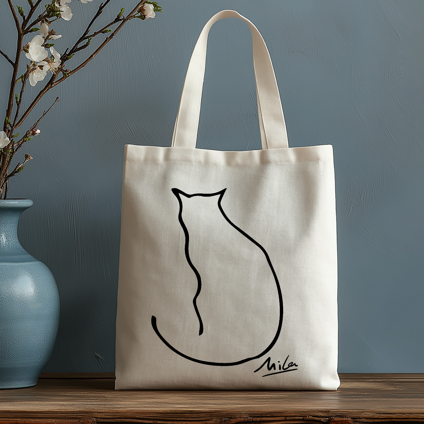 Mila Cat Japanese Style Canvas Tote Bag