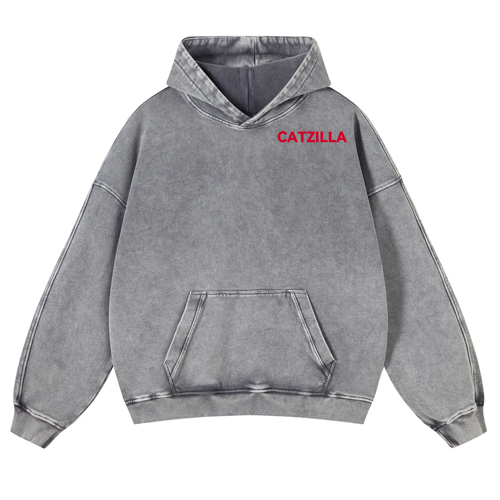 Cat Kaiju Catzilla Vintage Washed Cotton Back Art Hoodie