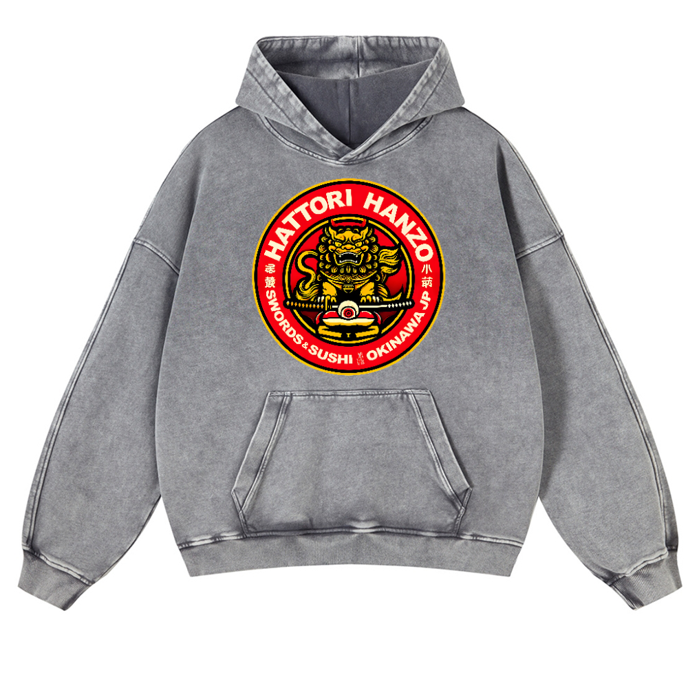 Hattori Hanzo Komainu Okinawa Japan Vintage Washed Thick Cotton Hoodie