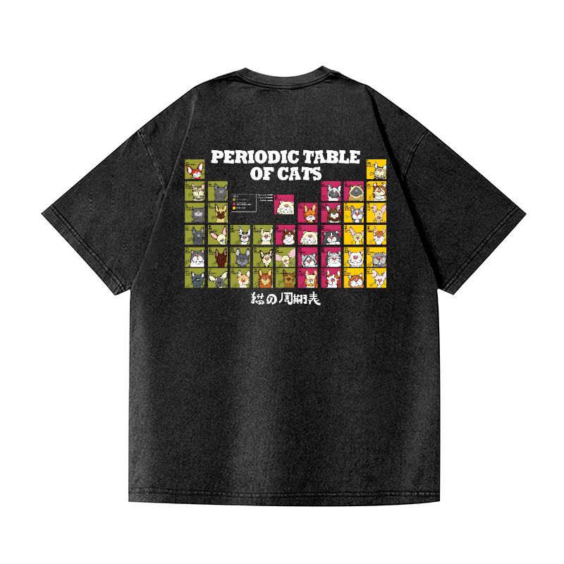 Periodic Table of Cats Vintage Wash Japanese Design Back Art T-Shirt