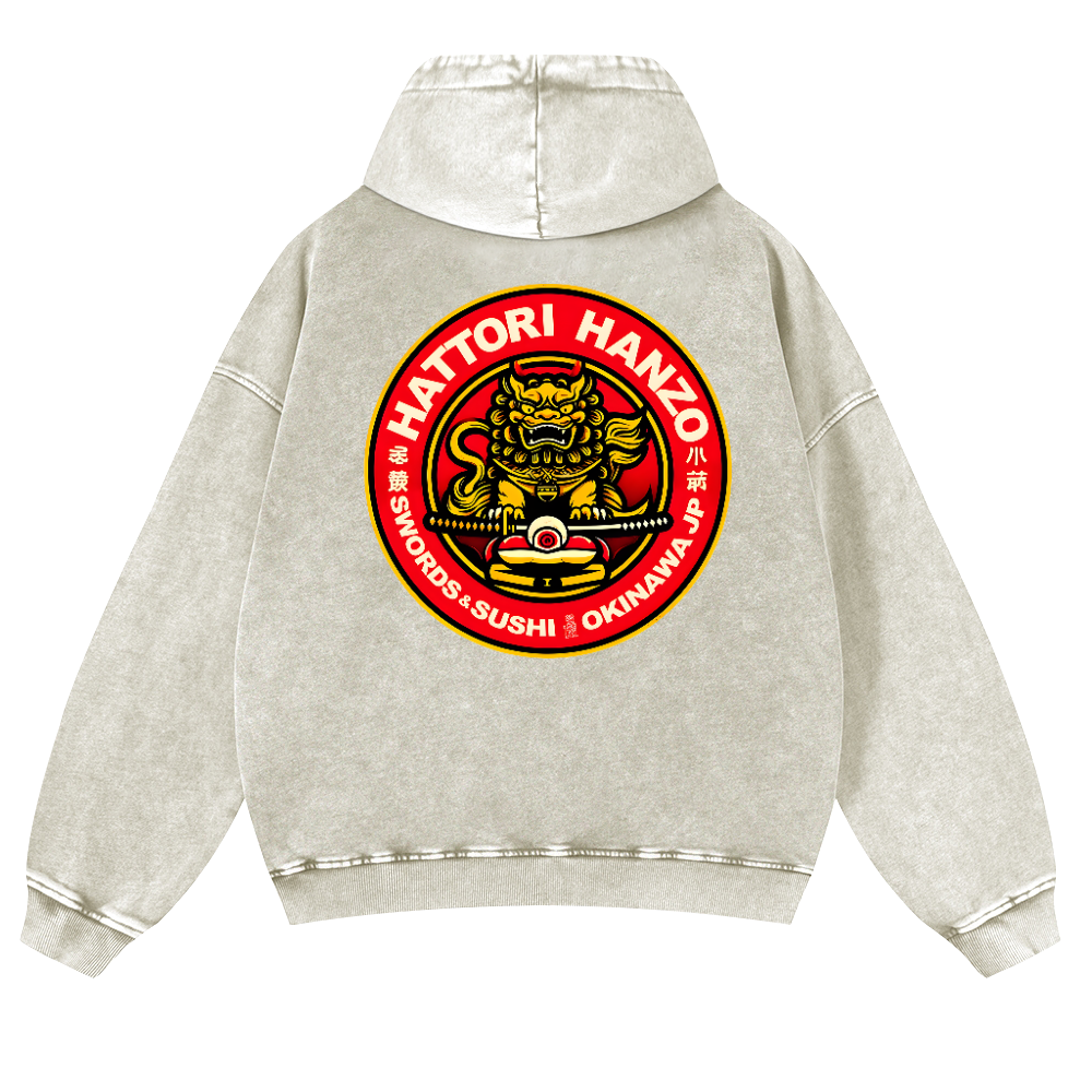 Okinawa  Hattori Hanzo Vintage Washed Cotton Back Art Hoodie