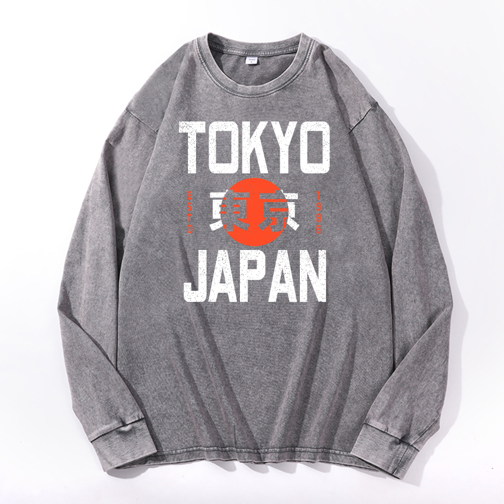 Tokyo Japan Vintage Cotton Wash Crewneck Long-Sleeve T-Shirt