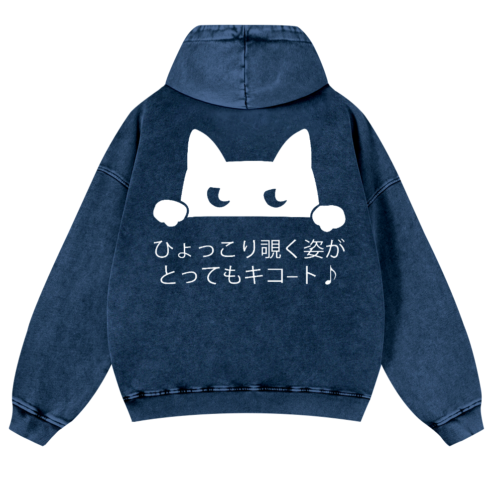Cat Vintage Washed Cotton Back Art Hoodie