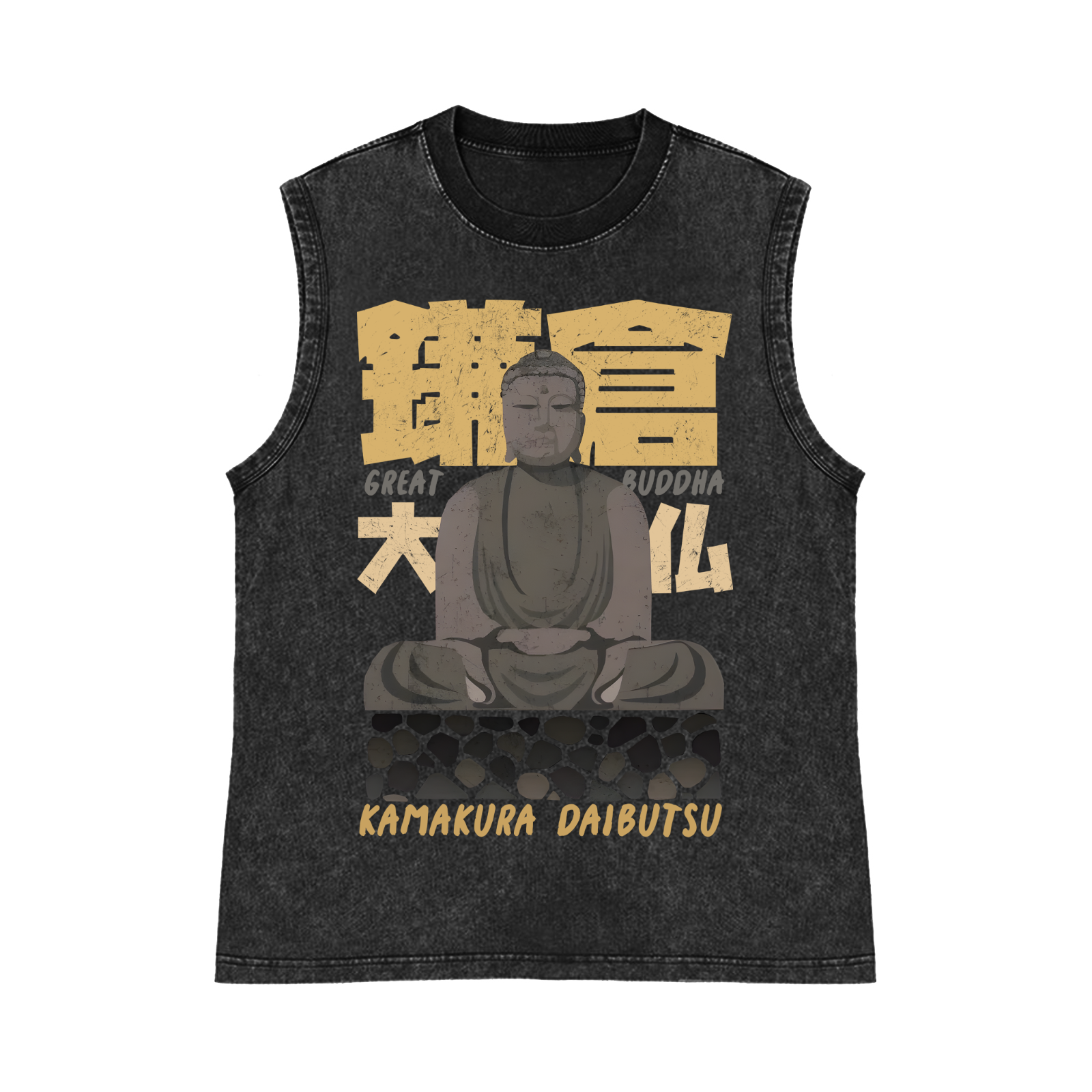 Buddhism Kamakura Daibutsu Great Buddha Pure Cotton Wash-Dyed Sleeveless Tank Top
