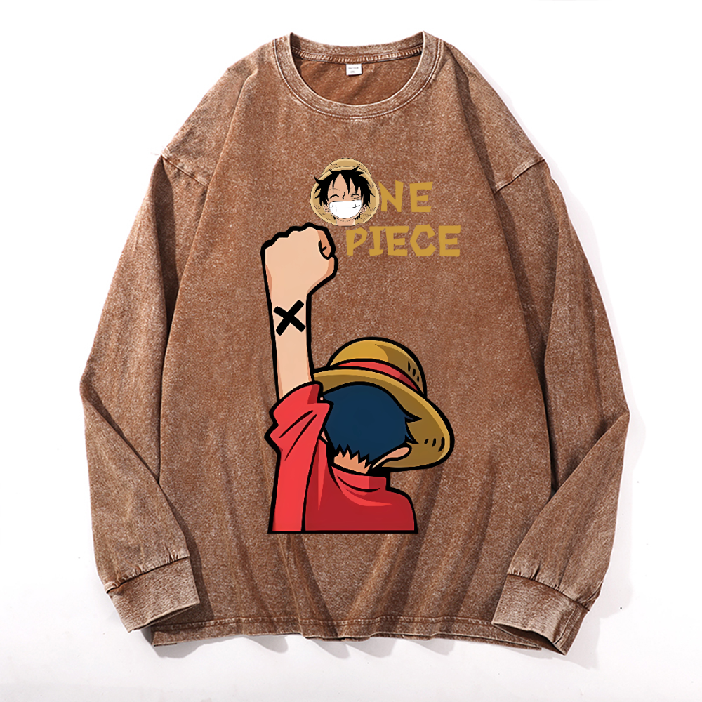 Vintage Cotton Wash Crewneck Long-Sleeve T-Shirt