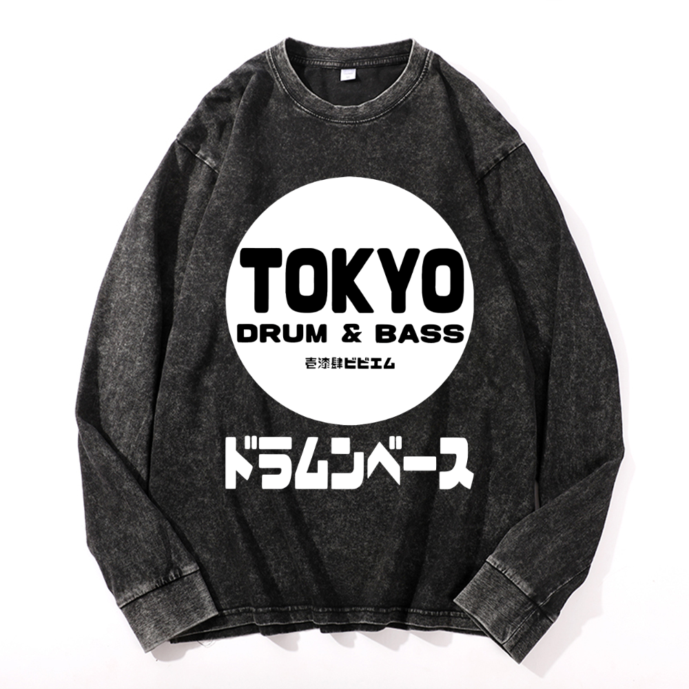 Tokyo Vintage Cotton Wash Crewneck Long-Sleeve T-Shirt