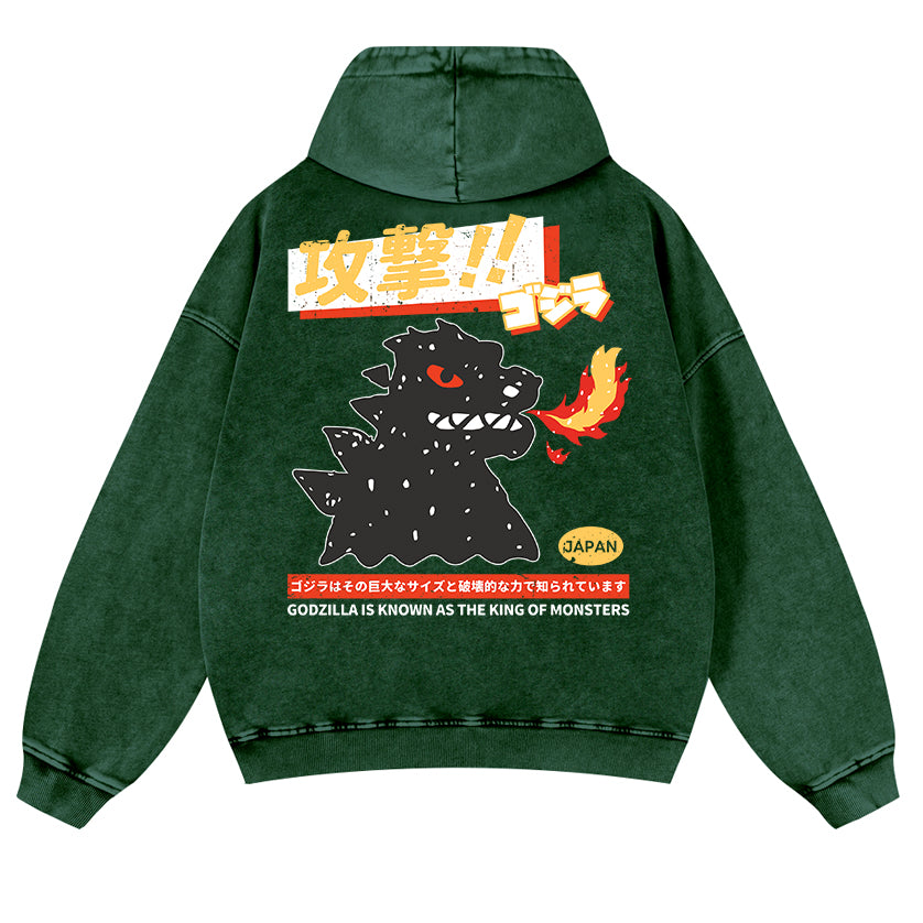 Kaiju Is Known As The King Of Monsters Vintage Washed Cotton Back Art Hoodie