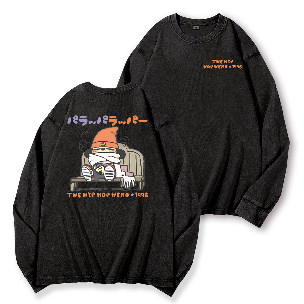 PaRappa the Rapper Vintage Washed Cotton Back Art Long-sleeve T-shirt