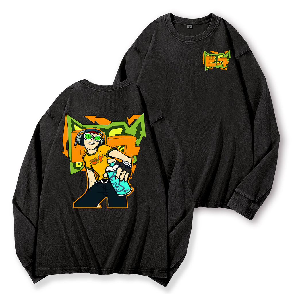 Jet Set Radio Vintage Washed Cotton Back Art Long-sleeve T-shirt
