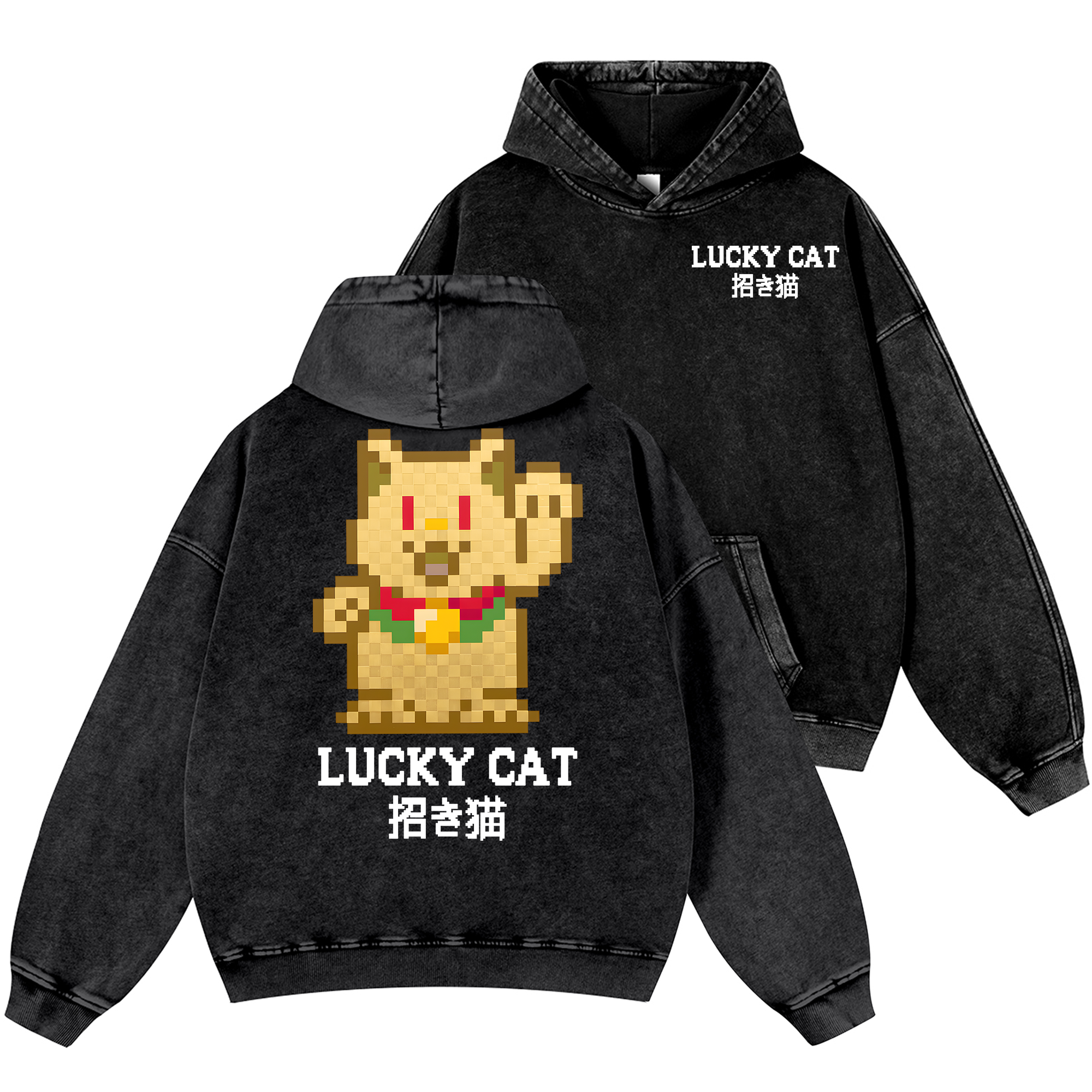 Mosaic Lucky Cat Vintage Washed Cotton Back Art Hoodie