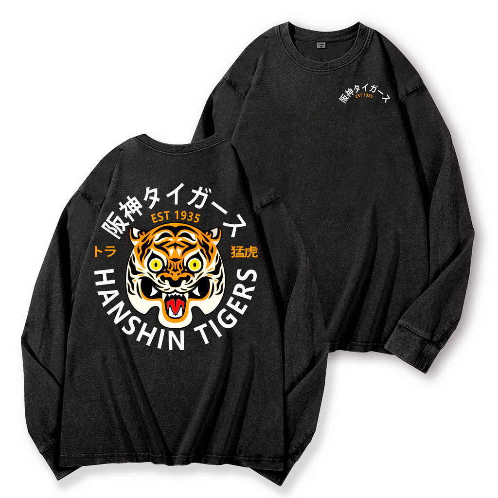 Hanshin Tigers Vintage Washed Cotton Back Art Long-sleeve T-shirt