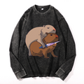 Capybara Vintage Cotton Wash Crewneck Long-Sleeve T-Shirt
