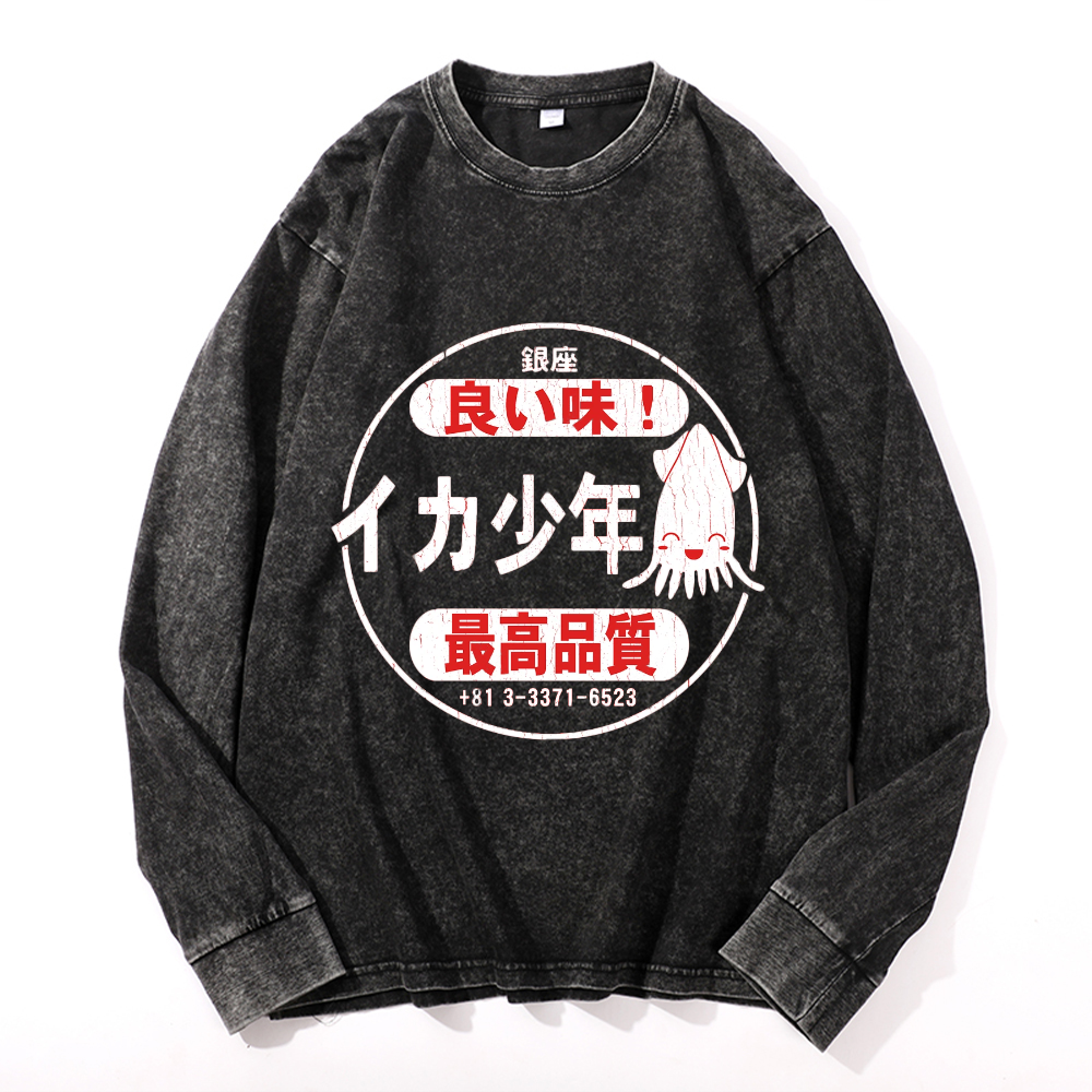 Vintage Cotton Wash Crewneck Long-Sleeve T-Shirt