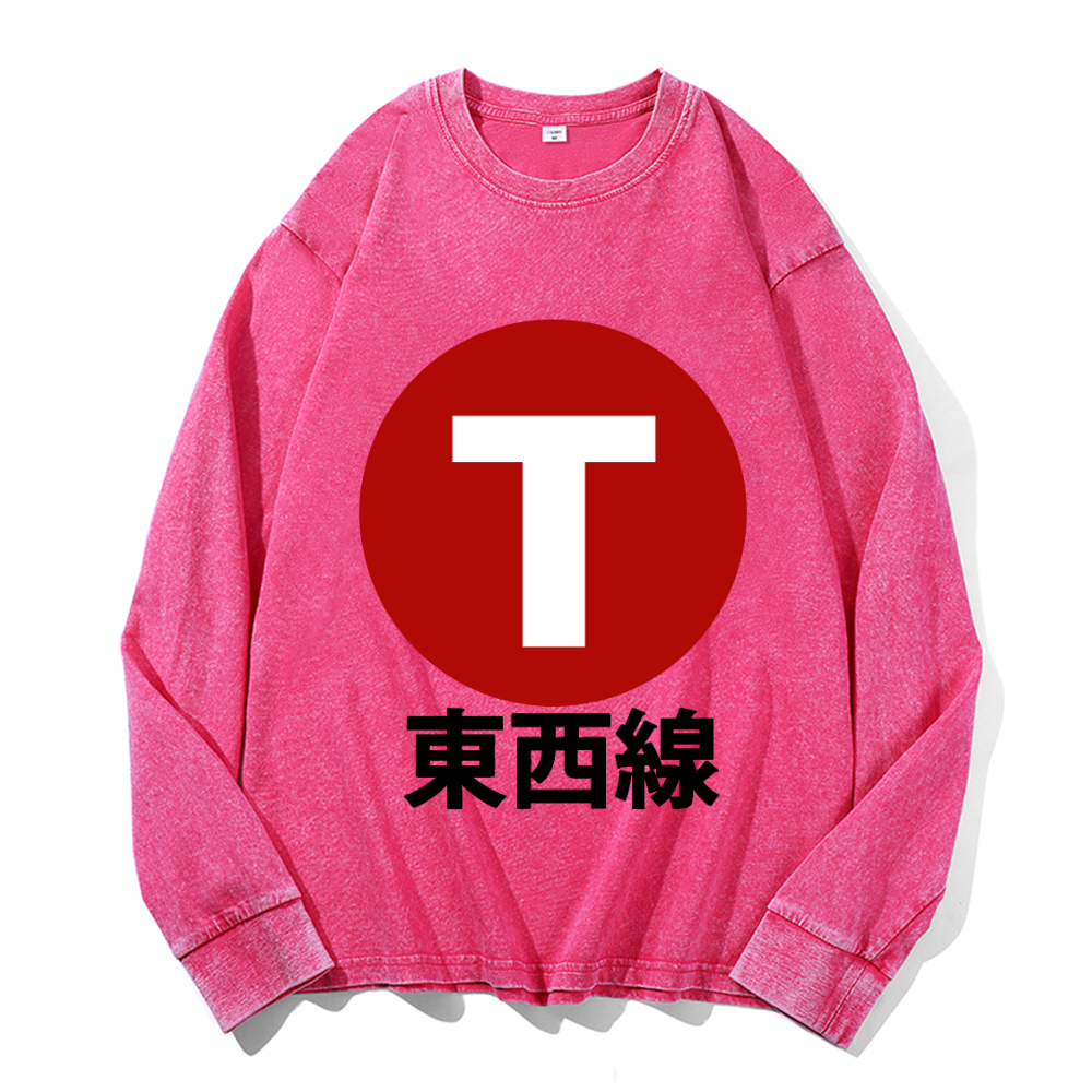 Vintage Cotton Wash Crewneck Long-Sleeve T-Shirt