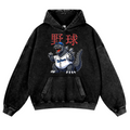 Kaiju Baseball Adventure Vintage Washed Thick Cotton Hoodie