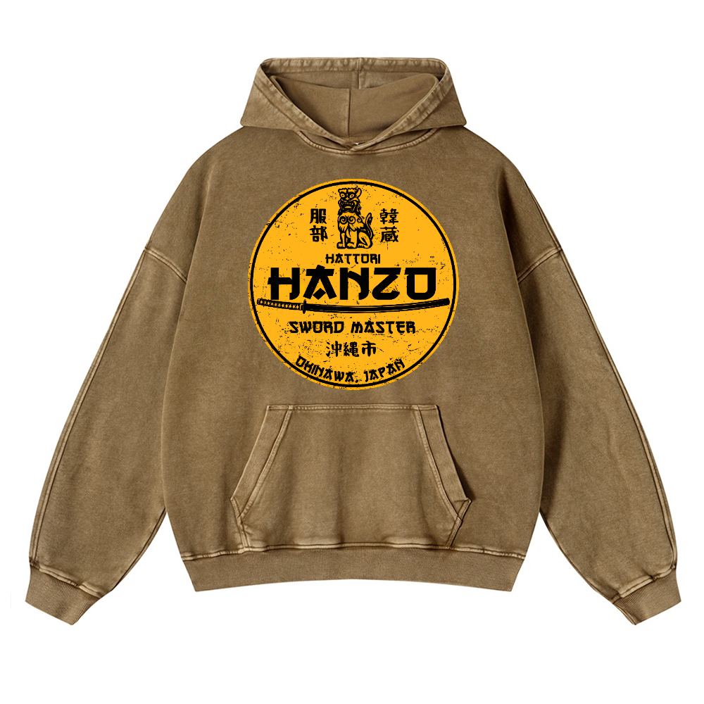 Hattori Hanzo Komainu Okinawa Japan Design Vintage Washed Thick Cotton Hoodie