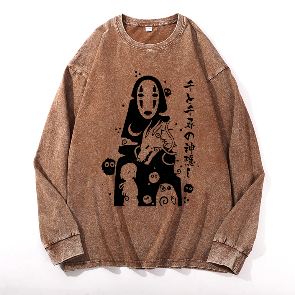 Ghibli No Face Kaonashi Vintage Cotton Wash Long-sleeve T-shirt
