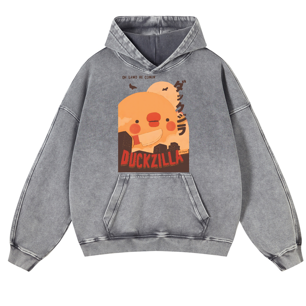 Duck Kaiju Vintage Washed Thick Cotton Hoodie