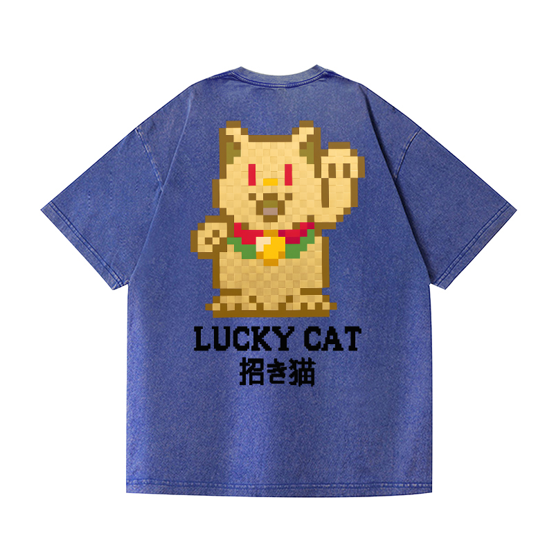 Mosaic Lucky Cat Vintage Wash Japanese Design Back Art T-Shirt