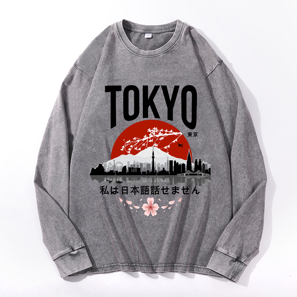 Vintage Cotton Wash Crewneck Long-Sleeve T-Shirt