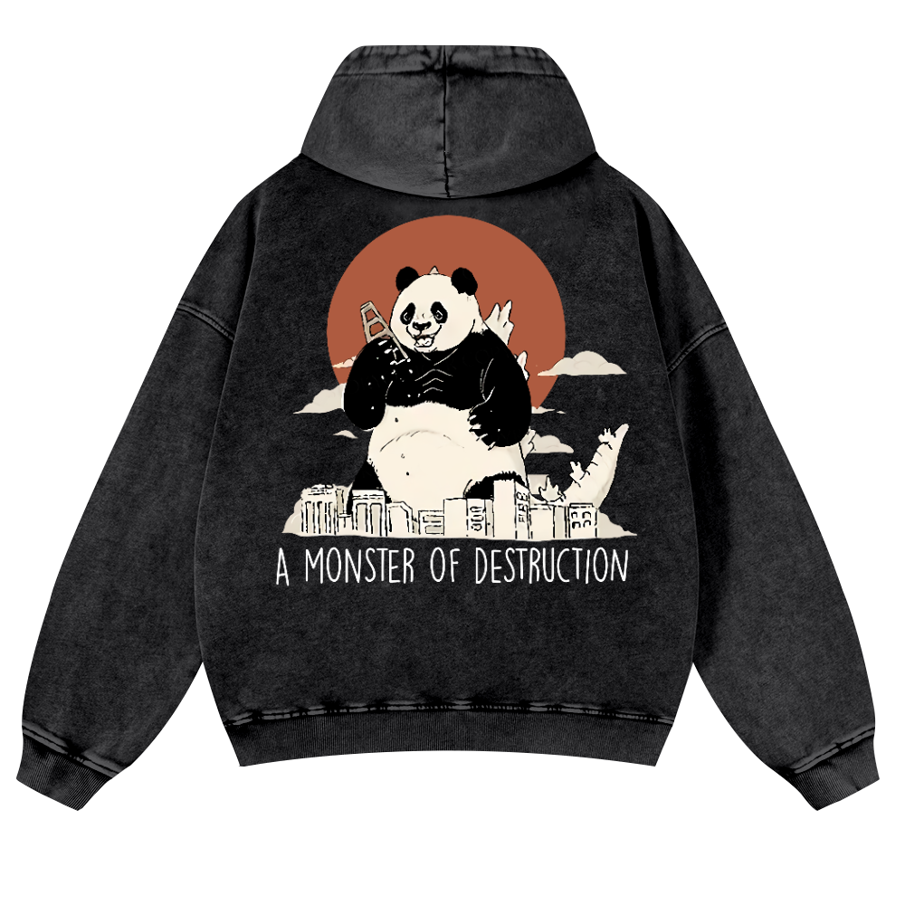Panda Kaiju Vintage Washed Cotton Back Art Hoodie