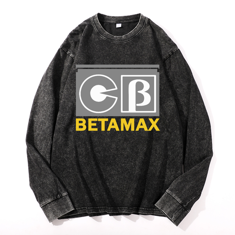 Sony Betamax Vintage Cotton Wash Crewneck Long-Sleeve T-Shirt