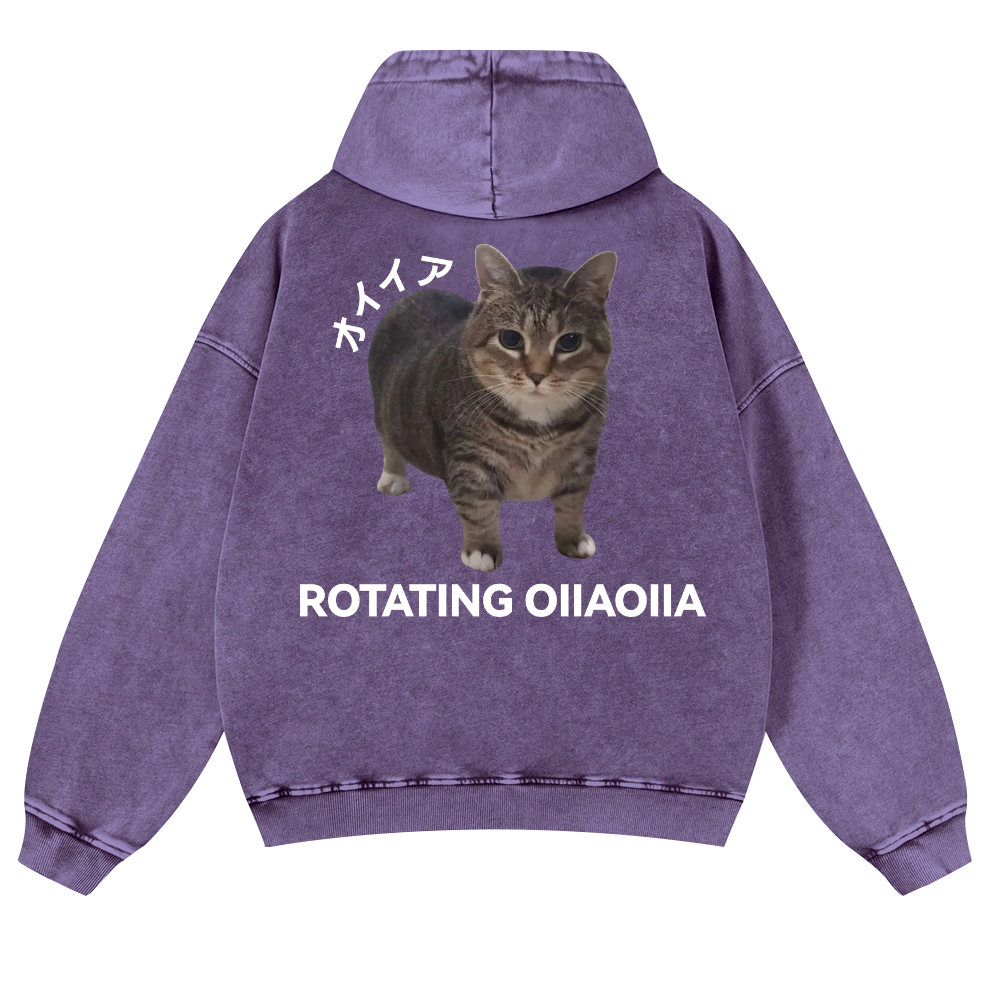 OIIA Cat Vintage Washed Cotton Back Art Hoodie