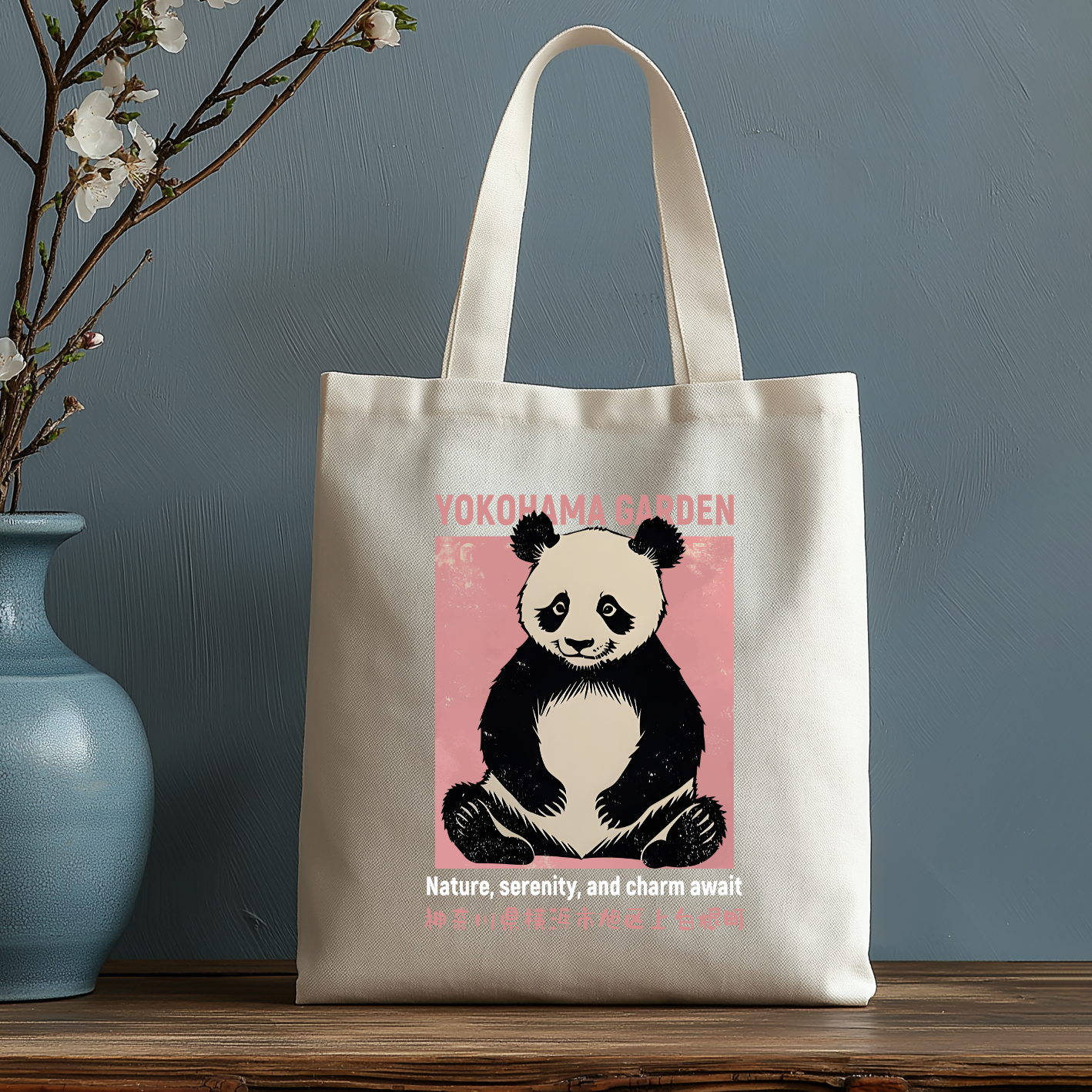 Yokohama Garden Japanese Style Canvas Tote Bag