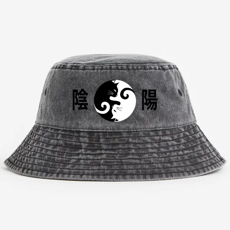 Yin-yang Cat Vintage 100% Cotton Bucket Hat