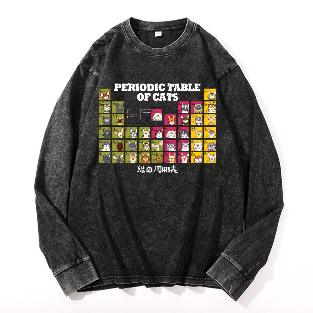 Periodic Table of Cats Vintage Cotton Wash Long-sleeve T-shirt