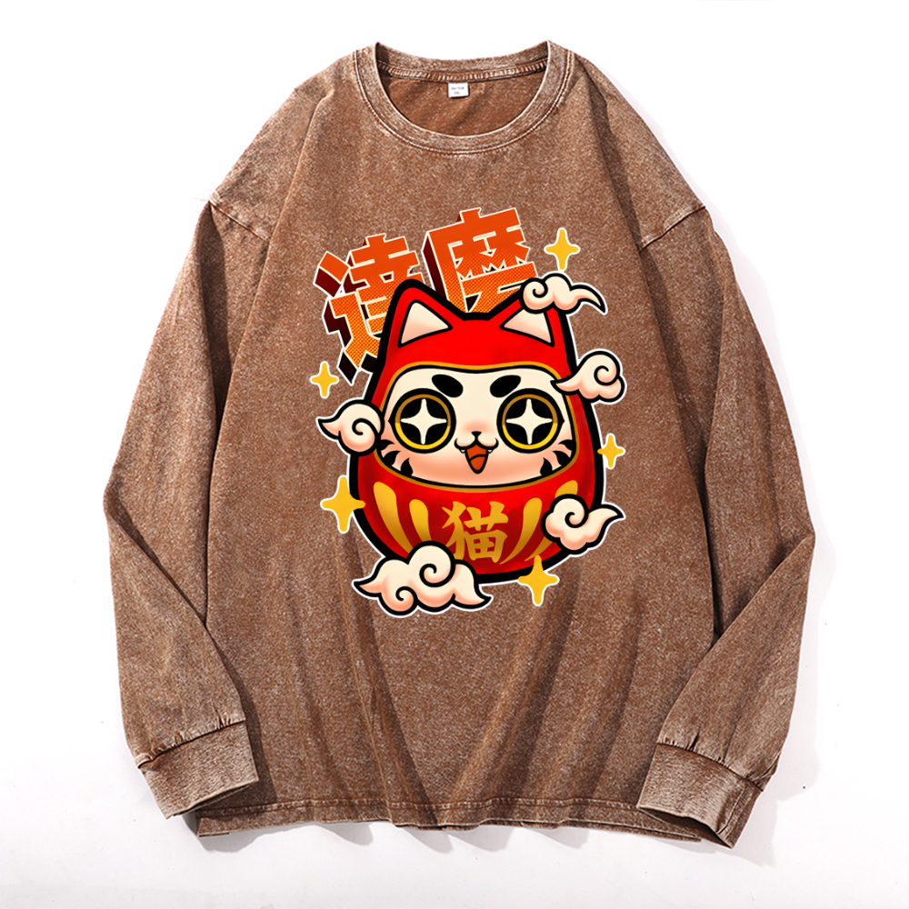 Daruma Vintage Cotton Wash Crewneck Long-Sleeve T-Shirt