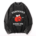 Kamogawa Box GYM Tokyo Japan Vintage Cotton Wash Crewneck Long-Sleeve T-Shirt