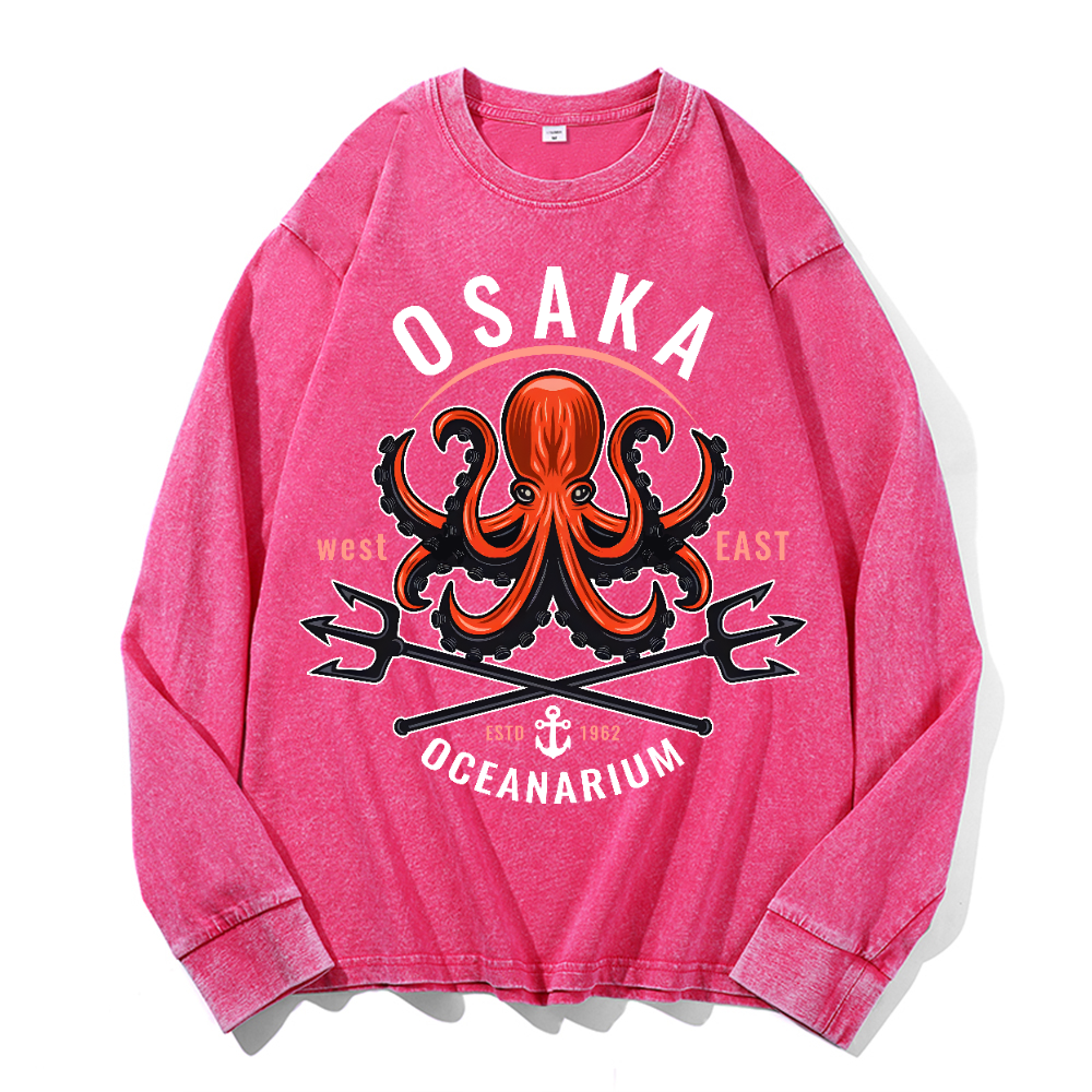 Osaka Octopus Vintage Cotton Wash Crewneck Long-Sleeve T-Shirt