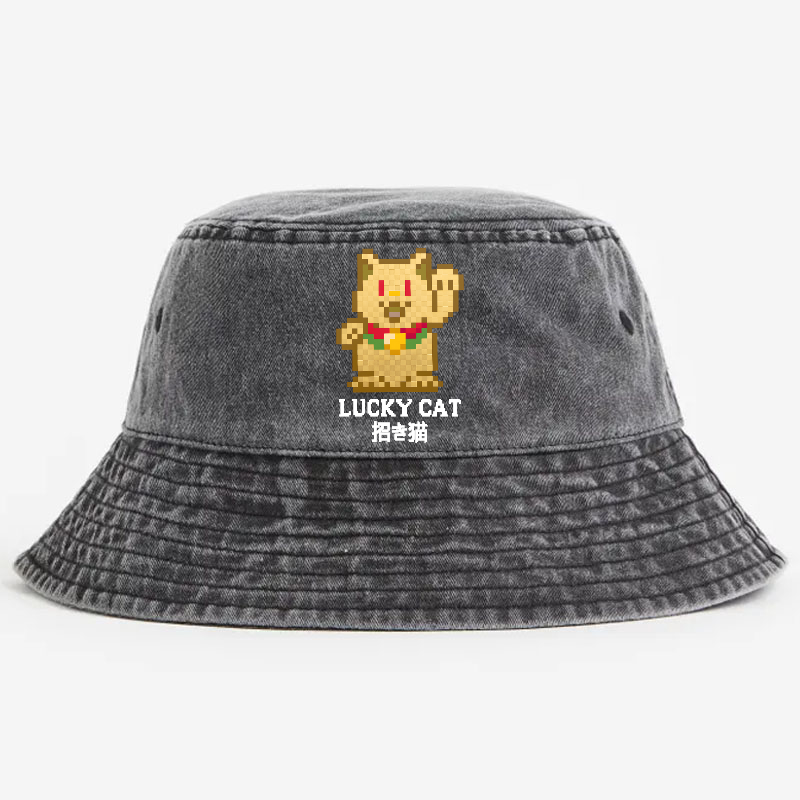 Mosaic Lucky Cat Vintage 100% Cotton Bucket Hat
