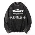 Makino Fish Farm Okutama Vintage Cotton Wash Crewneck Long-Sleeve T-Shirt