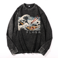 Sushi Kanagawa Vintage Cotton Wash Crewneck Long-Sleeve T-Shirt