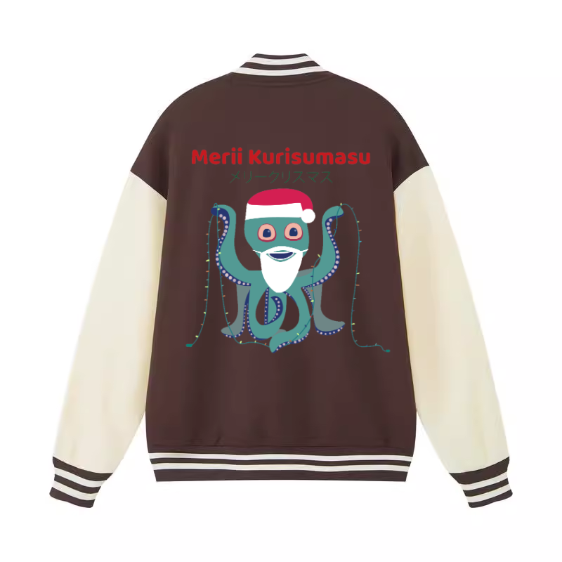Christmas Octopus Vintage Cotton Varsity Jacket