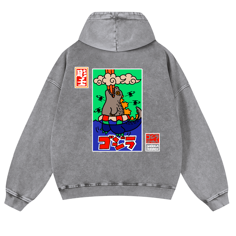 Kaiju Vintage Washed Cotton Back Art Hoodie