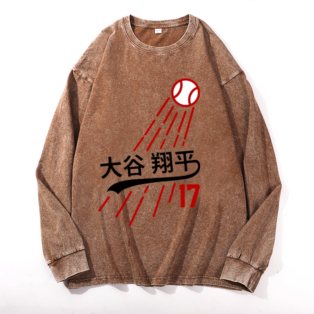 Vintage Cotton Wash Crewneck Long-Sleeve T-Shirt