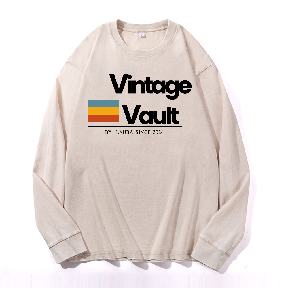 Vintage Vault Vintage Cotton Wash Crewneck Long-Sleeve T-Shirt