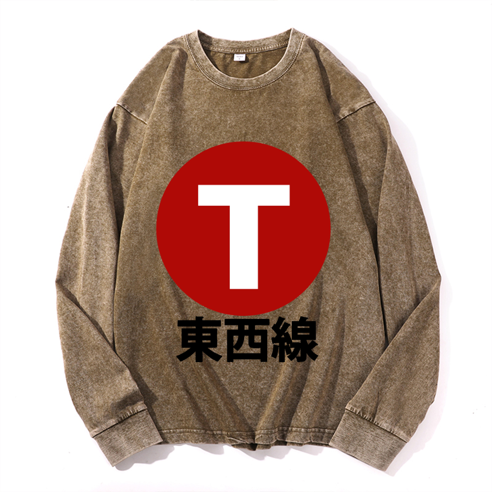 Vintage Cotton Wash Crewneck Long-Sleeve T-Shirt