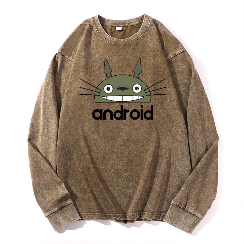 Ghibli Totoro Android Vintage Cotton Wash Long-sleeve T-shirt