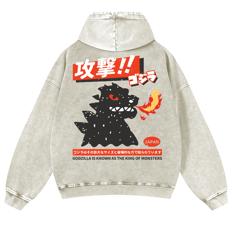 Kaiju Is Known As The King Of Monsters Vintage Washed Cotton Back Art Hoodie