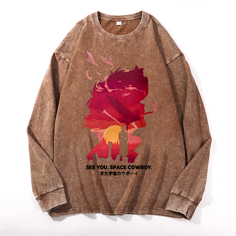 Cowboy Bebop Vintage Cotton Wash Crewneck Long-Sleeve T-Shirt