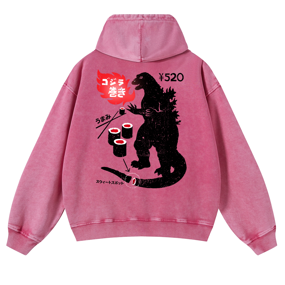 Kaiju Sushi Vintage Washed Cotton Back Art Hoodie