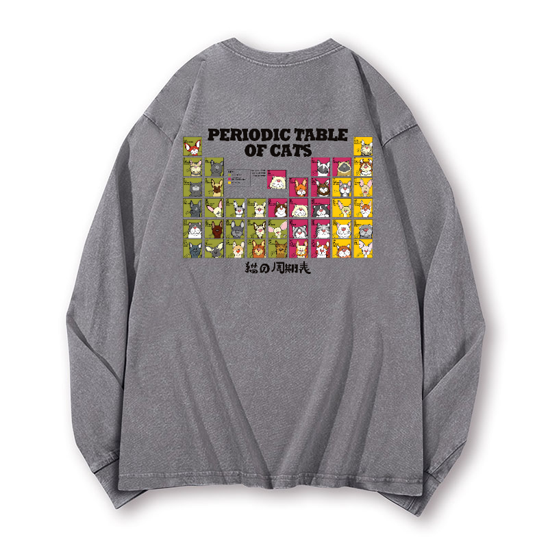 Periodic Table of Cats Vintage Washed Cotton Back Art Long-sleeve T-shirt
