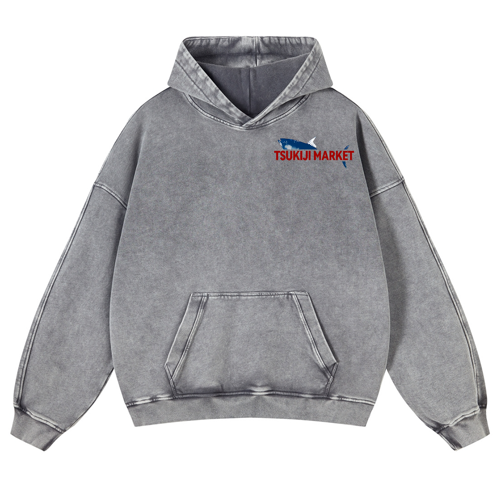 Tsukiji Market Tuna Fish Tokyo Japan Vintage Washed Cotton Back Art Hoodie