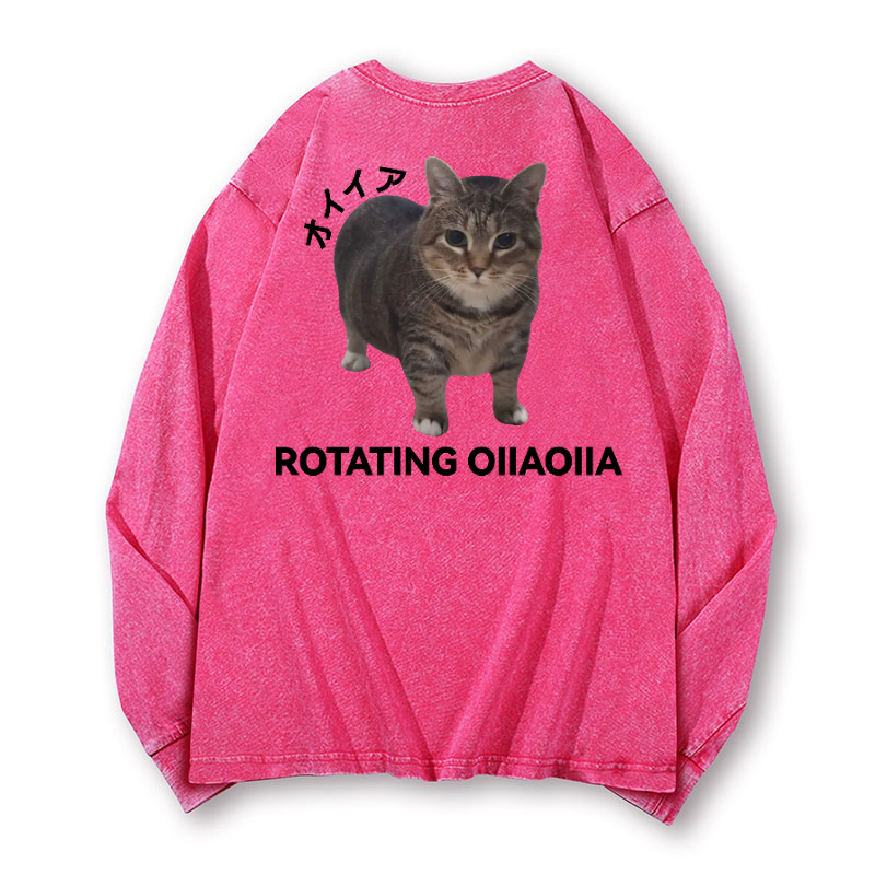 OIIA Cat Vintage Washed Cotton Back Art Long-sleeve T-shirt