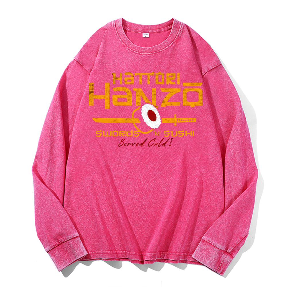 Okinawa Hattori Hanzo Vintage Cotton Wash Crewneck Long-Sleeve T-Shirt